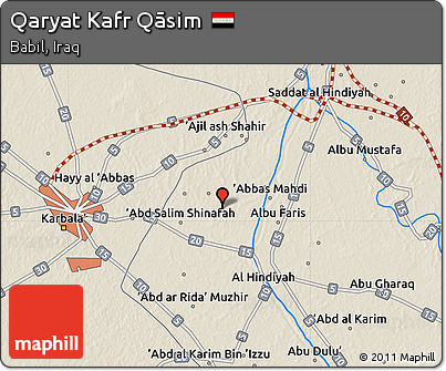 Shaded Relief Map of Qaryat Kafr Qāsim
