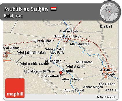 Shaded Relief Panoramic Map of Muţlib As Sulţān