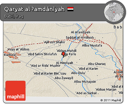 Shaded Relief Panoramic Map of Qaryat Al Ḩamdānīyah