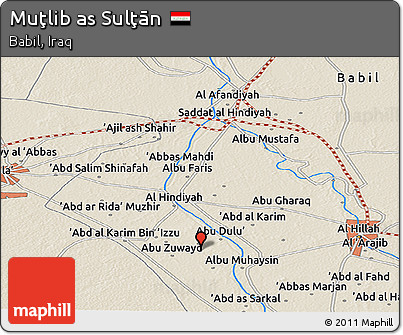 Shaded Relief Panoramic Map of Muţlib As Sulţān