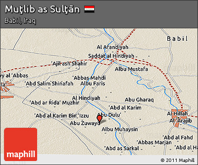 Shaded Relief Panoramic Map of Muţlib As Sulţān
