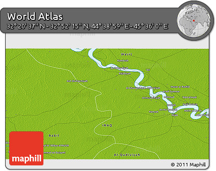 Physical 3D Map of the Area around 32° 36' 26" N, 45° 7' 30" E