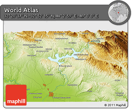 Physical 3D Map of the Area around 32° 36' 26" N, 48° 31' 29" E