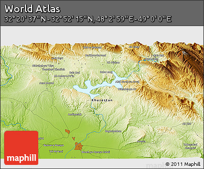 Physical 3D Map of the Area around 32° 36' 26" N, 48° 31' 29" E