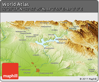 Physical 3D Map of the Area around 32° 36' 26" N, 48° 31' 29" E