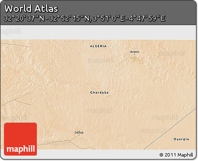 Satellite 3D Map of the Area around 32° 36' 26" N, 4° 19' 30" E
