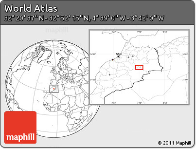 Blank Location Map of the Area around 32° 36' 26" N, 4° 10' 30" W