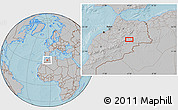 Gray Location Map of the area around 32° 36' 26" N, 4° 10' 30" W, hill shading