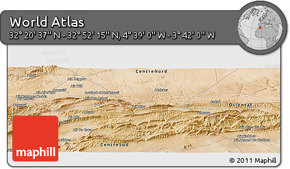 Satellite Panoramic Map of the Area around 32° 36' 26" N, 4° 10' 30" W