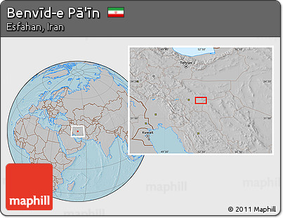 Gray Location Map of Benvīd-e Pā'īn, hill shading