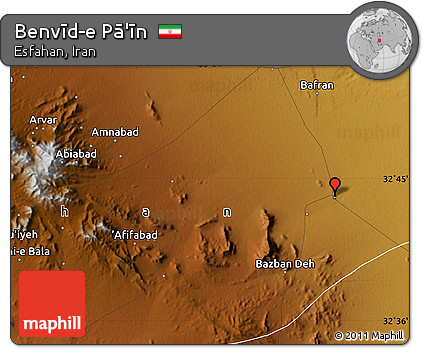 Physical Map of Benvīd-e Pā'īn