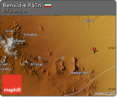 Physical Map of Benvīd-e Pā'īn