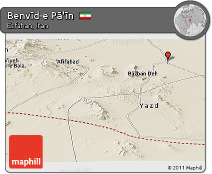 Shaded Relief Panoramic Map of Benvīd-e Pā'īn