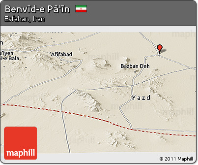 Shaded Relief Panoramic Map of Benvīd-e Pā'īn
