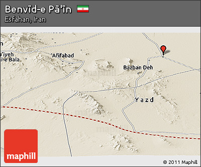 Shaded Relief Panoramic Map of Benvīd-e Pā'īn