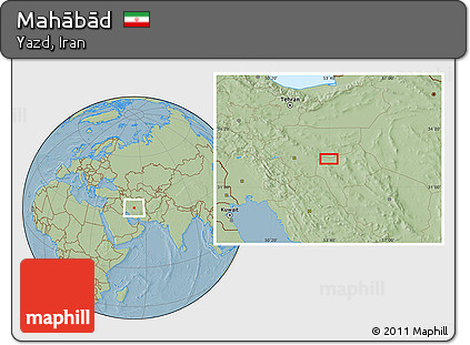 Savanna Style Location Map of Mahābād, hill shading