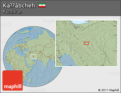 Savanna Style Location Map of Kaẕẕābcheh, hill shading