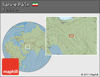 Savanna Style Location Map of Sarv-e Pā'īn, hill shading