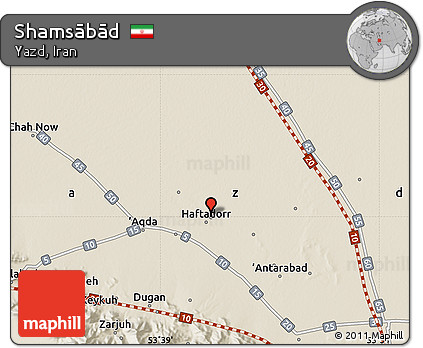 Shaded Relief Map of Shamsābād