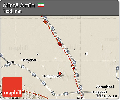 Shaded Relief Map of Mīrzā Amīn