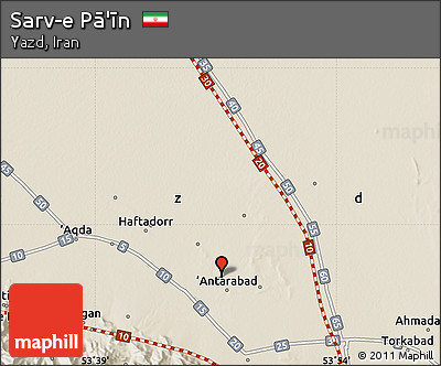 Shaded Relief Map of Sarv-e Pā'īn
