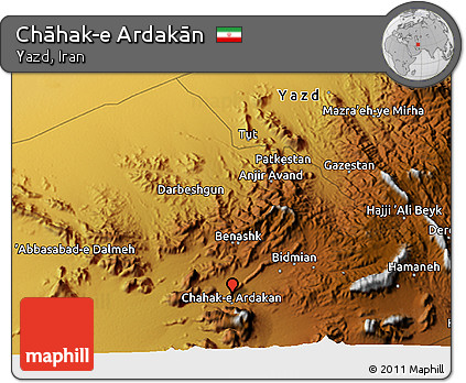 Physical 3D Map of Chāhak-e Ardakān