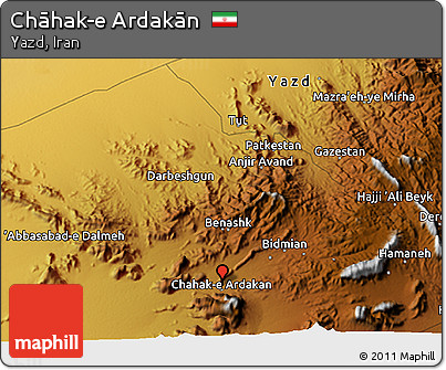 Physical 3D Map of Chāhak-e Ardakān