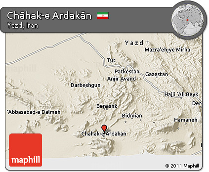Shaded Relief 3D Map of Chāhak-e Ardakān