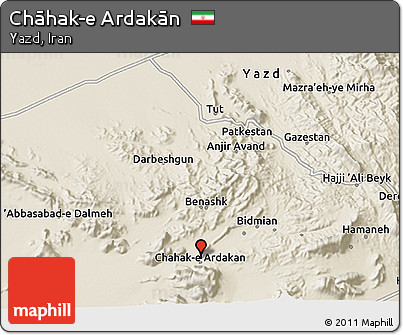 Shaded Relief 3D Map of Chāhak-e Ardakān