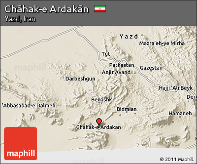 Shaded Relief 3D Map of Chāhak-e Ardakān