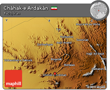 Physical Map of Chāhak-e Ardakān