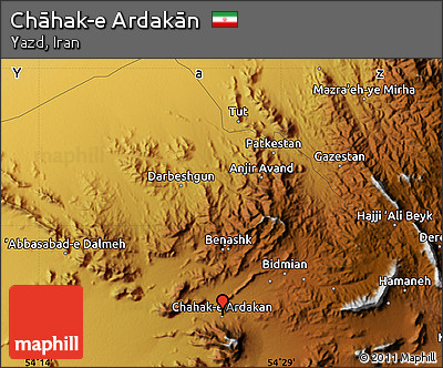 Physical Map of Chāhak-e Ardakān