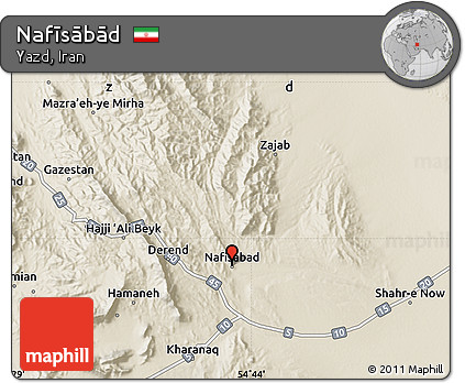 Shaded Relief Map of Nafīsābād