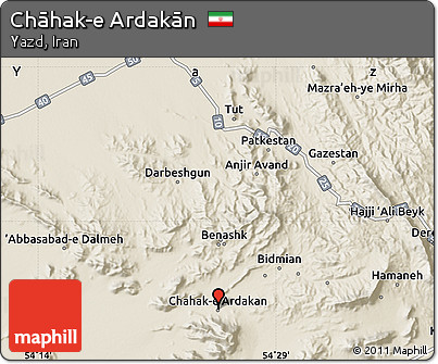Shaded Relief Map of Chāhak-e Ardakān
