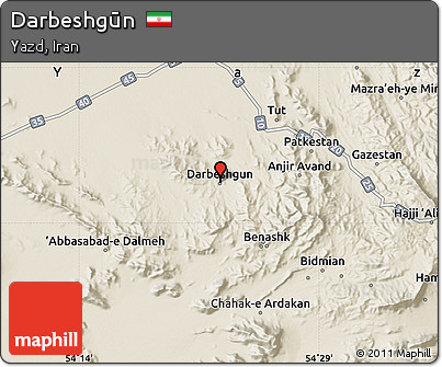 Shaded Relief Map of Darbeshgūn