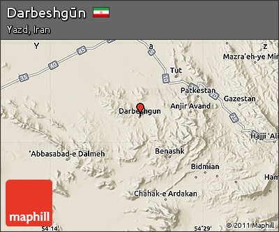 Shaded Relief Map of Darbeshgūn