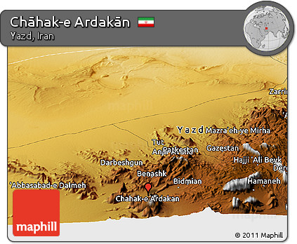 Physical Panoramic Map of Chāhak-e Ardakān