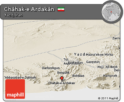 Shaded Relief Panoramic Map of Chāhak-e Ardakān