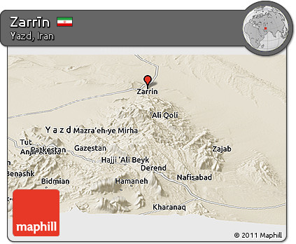 Shaded Relief Panoramic Map of Zarrīn