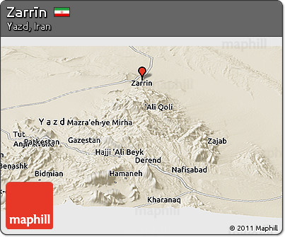 Shaded Relief Panoramic Map of Zarrīn