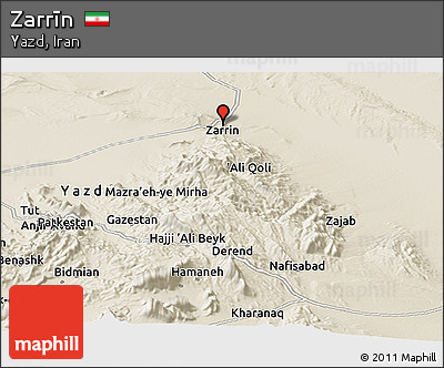 Shaded Relief Panoramic Map of Zarrīn
