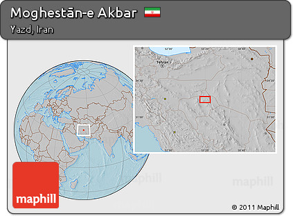 Gray Location Map of Moghestān-e Akbar, hill shading