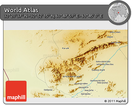 Physical 3D Map of the Area around 32° 36' 26" N, 61° 16' 29" E