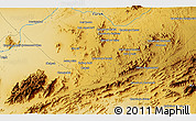 Physical 3D Map of the area around 32° 36' 26" N, 62° 58' 30" E