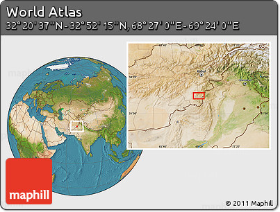 Satellite Location Map of the Area around 32° 36' 26" N, 68° 55' 30" E