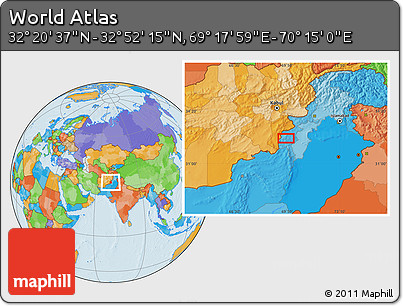 Political Location Map of the Area around 32°&nbsp;36'&nbsp;26"&nbsp;N,&nbsp;69°&nbsp;46'&nbsp;30"&nbsp;E