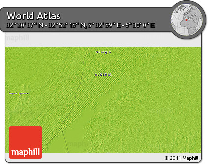 Physical 3D Map of the Area around 32° 36' 26" N, 6° 1' 30" E
