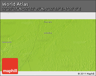 Physical 3D Map of the Area around 32° 36' 26" N, 6° 1' 30" E