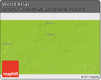 Physical 3D Map of the Area around 32° 36' 26" N, 6° 1' 30" E