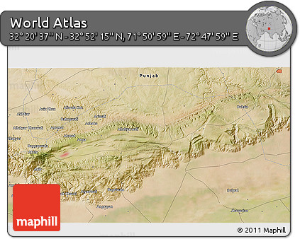 Satellite 3D Map of the Area around 32° 36' 26" N, 72° 19' 29" E